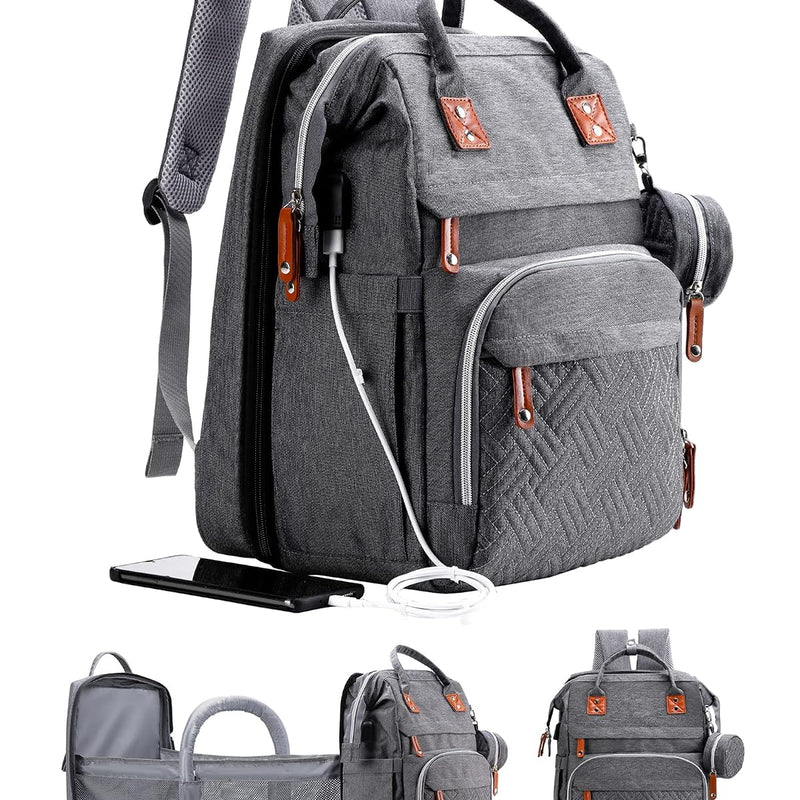 ISMGN Diaper Bag Backpack with Changing Station, Baby Bag for Mom, Grey | Baby Diaper Bag, Large Diaper Bag Backpack, Baby Bags for Boys Girls, Mens Diaper Bag, Diaper Backpack for Women