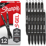 Sharpie S-Gel Pens, Fine Point (0.5mm), Black Ink, 12 count - Ideal for Writing, Journaling, Drawing, Coloring, Note-Taking, College Supplies