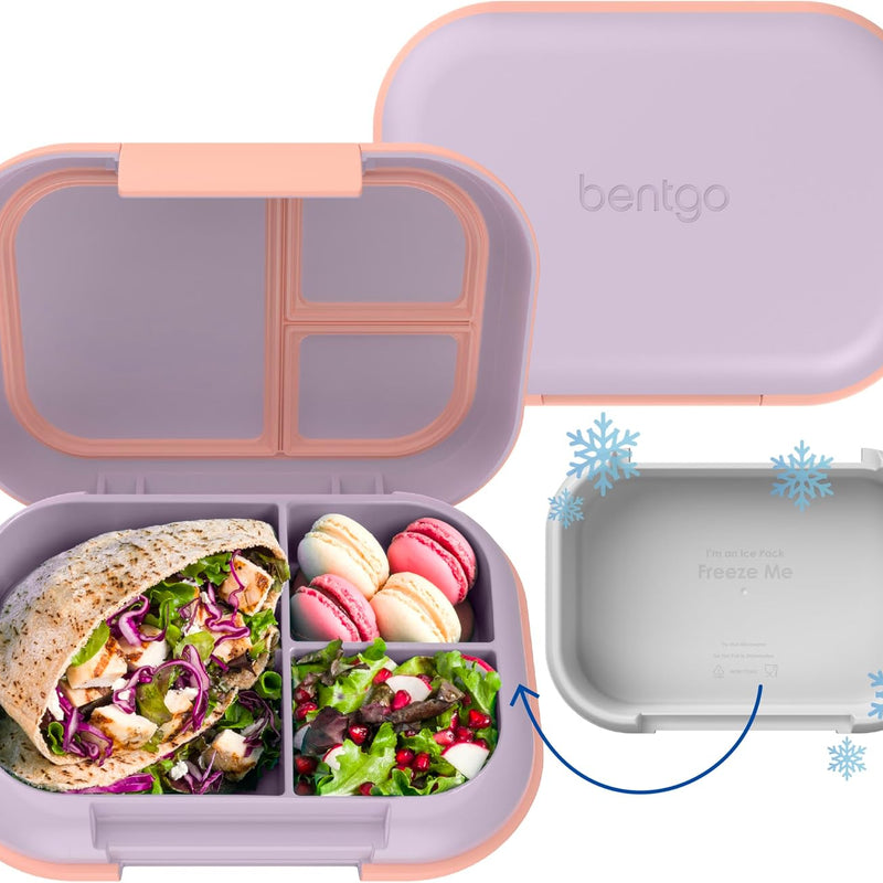 Bentgo Chill Max Leak-Proof XL Lunch Box - Included Ice Pack Keeps Food Cold; 5-Cup Capacity for Adults & Ages 8+, 3 or 4 Compartment Bento Box, BPA-Free, Dishwasher Safe (Lavender & Peach Blossom)