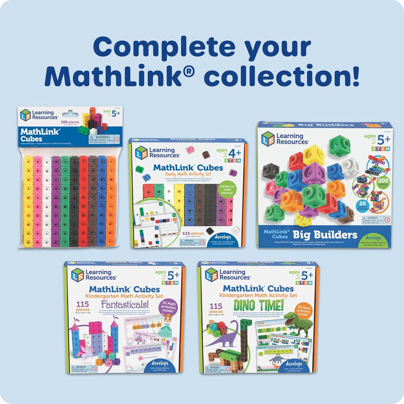 Learning Resources MathLink Cubes - 100-piece set for kids aged 5+ with STEM activities and math manipulatives