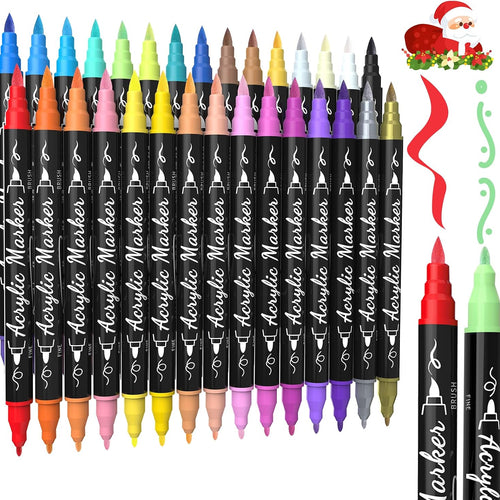 TOSHARE 30 Colors Dual Tip Acrylic Paint Markers, Premium Brush&Fine Acrylic Paint Pens for Rock, Wood, Paper, Fabric, Canvas, Glass,Ceramic,Egg,Scrapbook and DIY Crafts Supplies-Junk Journal Supplies