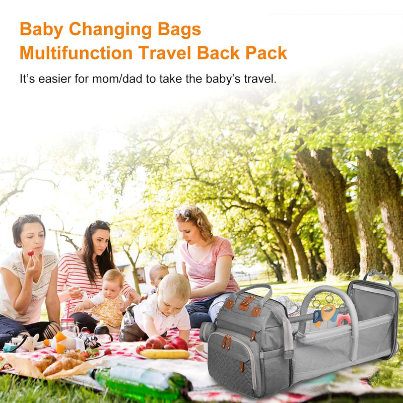 Baby Diaper Bag with Changing Station, Waterproof Diaper Bag Backpack for Moms Dads with USB Charging Port, Baby Shower Gifts, Baby essentials,Grey