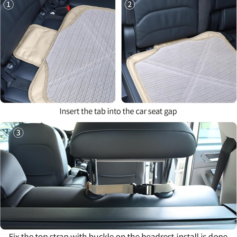 Viaviat Car Seat Protector Leather Waterproof Child Safety Seat Protector Cover with Thick Pad and 2 Large Pockets Durable Kick Mat for All Auto Seat (Beige)