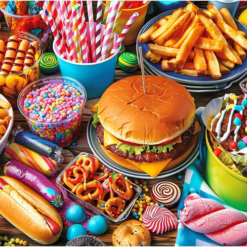 500-piece adult jigsaw puzzle with hamburger theme and 20.5x15 in size