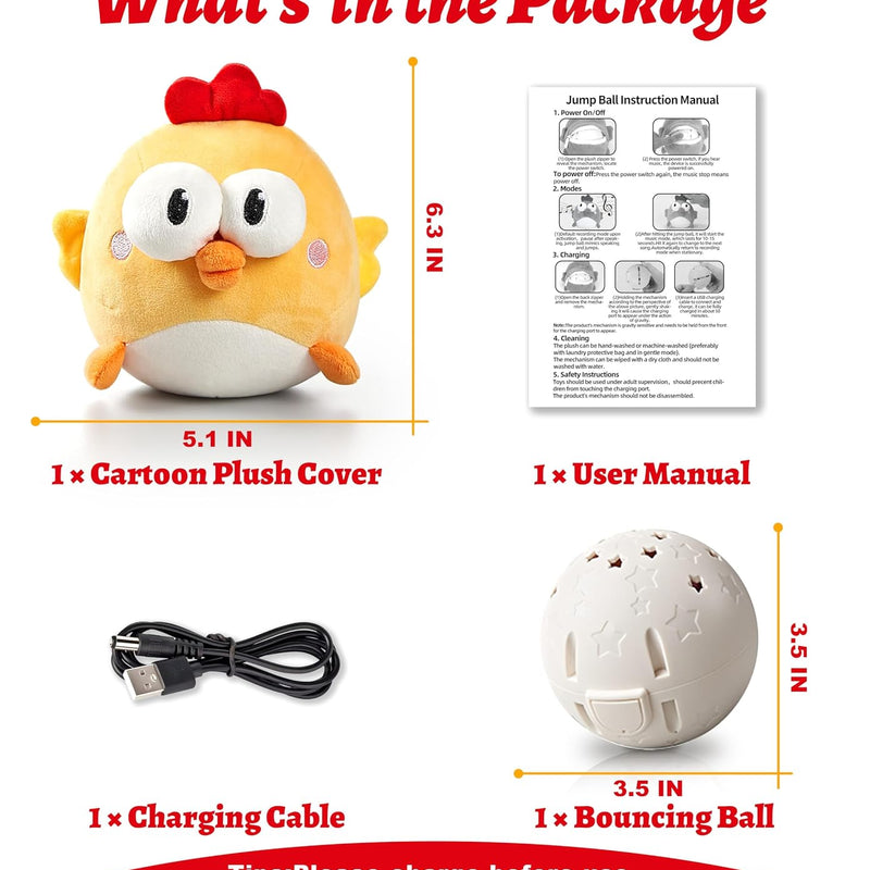 GUKCO Interactive Dog Toys, Squeaky Moving Ball Toy with Jumping & Music Modes, Rechargeable Plush Chew Toys for Small/Medium/Large Dogs to Keep Puppy Busy Pet Toys (Chick)