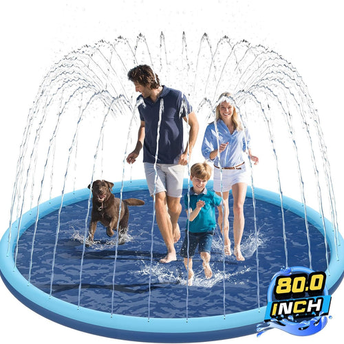 80" Non-Slip Splash Pad for Kids and Dogs, Premium Inflatable Slide with Anti-Slip Safety and Quick Inflation