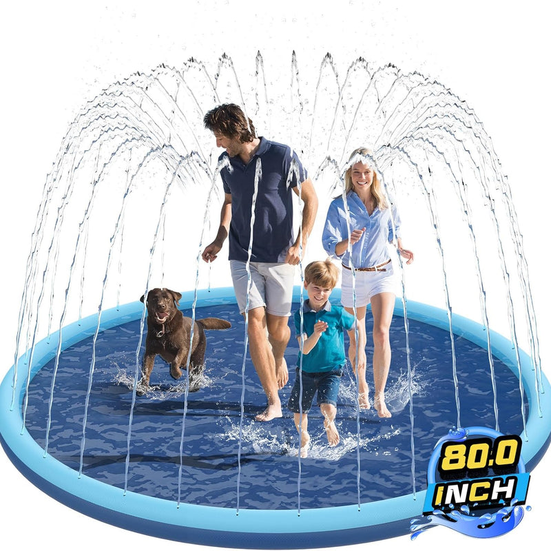 80" Non-Slip Splash Pad for Kids and Dogs, Premium Inflatable Slide with Anti-Slip Safety and Quick Inflation
