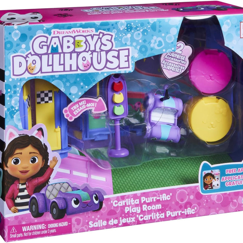 Gabby's Dollhouse, Carlita Purr-ific Play Room with Carlita Toy Car, Accessories, Furniture and Dollhouse Deliveries, Kids Toys for Ages 3 and up