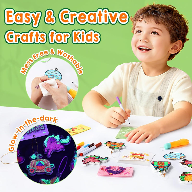 JMMICO 81 PCS 3D Art Paint & Puff Set, Mess-Free Crafts for Kids Ages 4-8 | Glow-in-the-drak Aqua Water Puffs, Gifts for Girls Boys, Creative & No Mess Painting Crafts for Kids 4 5 6 7 8 9 Year Old