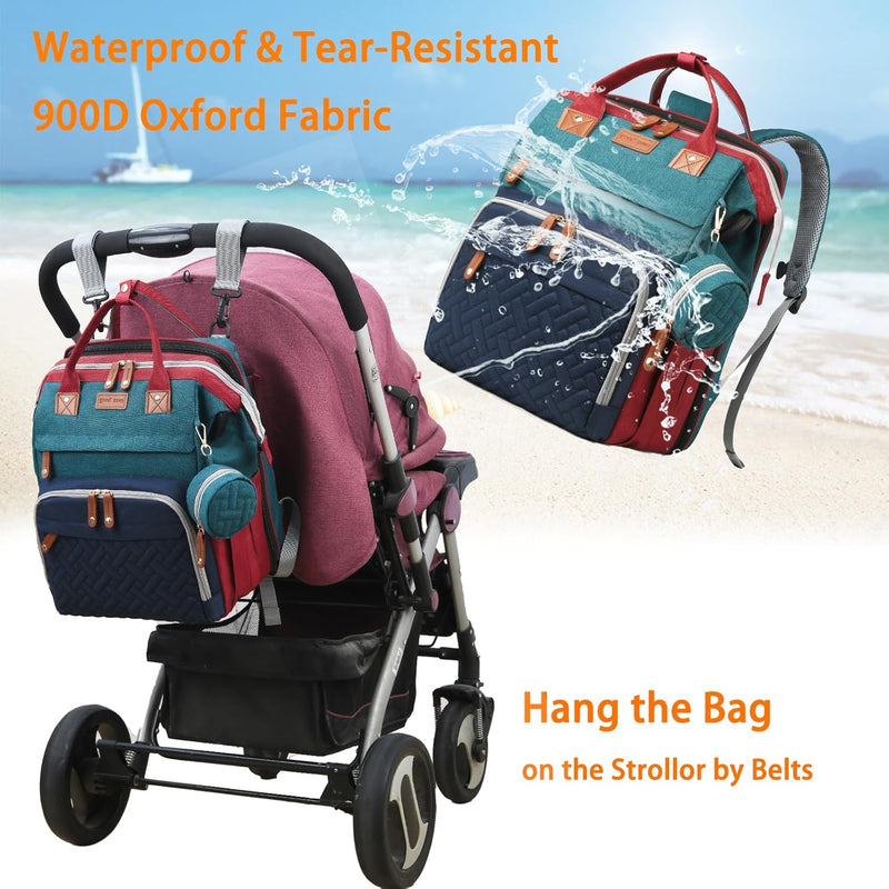 Baby Diaper Bag with Changing Station, Waterproof Diaper Bag Backpack for Moms Dads with USB Charging Port, Baby Shower Gifts, Large Capacity diaper backpack,Red-Green-Blue