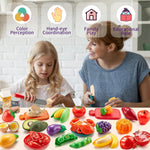 LAUGIGLE Pretend Play Food for Kids Kitchen, 78Pc Cutting Toy Food with Storage Bag | Pretend Play Food for Kids Kitchen-Toys Food with Veggies, Fruits, Play Kitchen Accessories, Boys Girls Gift