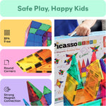 PicassoTiles 100 Piece Set Clear Magnetic 3D Blocks for Kids Creativity Building Playboards Educational