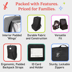 J.L. Childress Padded Backpack Car Seat Travel Bag - Ultimate, Black | Properly protects & fits most infant carriers, car seats & boosters for gate or baggage check to make airport days easier