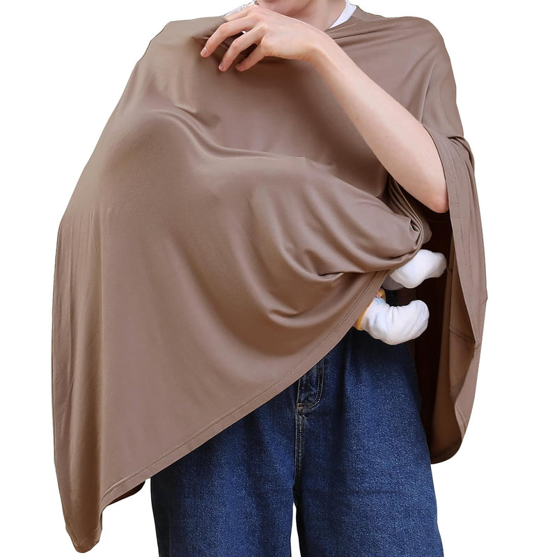Seejoy Multi-use Nursing Cover for Breastfeeding, 360°Full Coverage Nursing Poncho, Rayon Soft & Breathable Breastfeeding Cover up (Smooth Rayon, Warm Taupe)