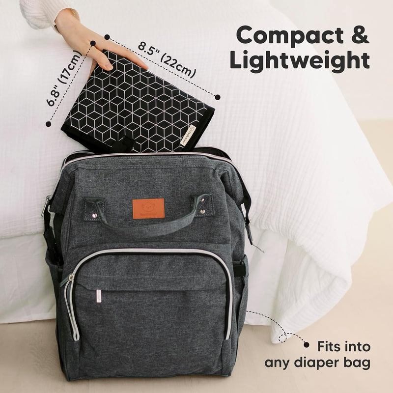 KeaBabies Portable Diaper Changing Pad, Easy Wipe Clean, 25x13 (Black Geo) | Foldable Waterproof Baby Changing Mat for Diaper Bag, Compact, Lightweight, Newborn, Infant, Baby Changer Travel Essential