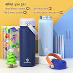 GoKEDA 18oz Kids Water Bottle, 2 Pack Stainless Steel Straw Cup | DIY Stickers, BPA-Free, Stainless Steel, Keeps Cold 24h, Leak-proof, Dust-Proof Lid, Sturdy, School, Gifts