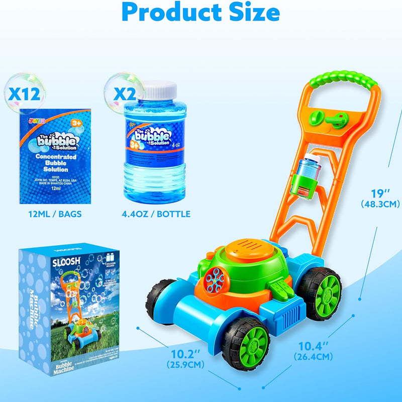 SLOOSH Bubble Lawn Mower Toddler Toy: Spill-Proof Bubble Machine for Indoor/Outdoor Play, Ages 1-3