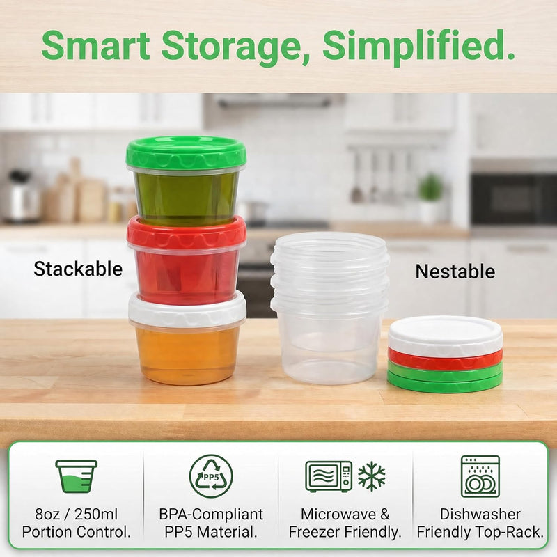 8oz Small Plastic Freezer Food Containers with Lids, 1 Cup, 12pcs | Airtight & BPA-free for fresh food. Dishwasher/freezer safe, perfect for daily meal prep, portion control,snacks on-the-go.