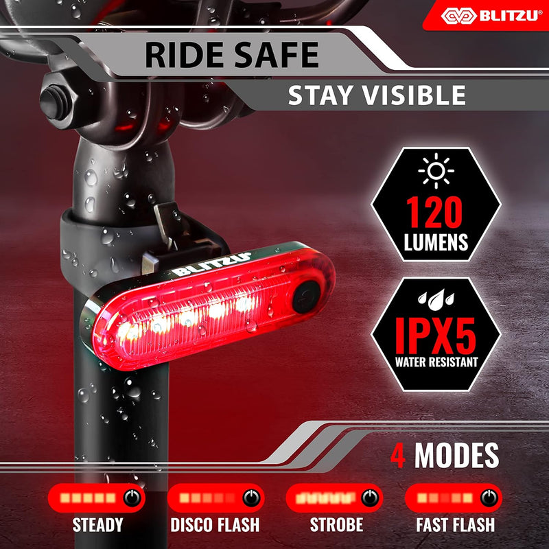 BLITZU USB-C Rechargeable Bike Tail Light 2 Pack Bright Bicycle Rear Cycling Safety Flashlight