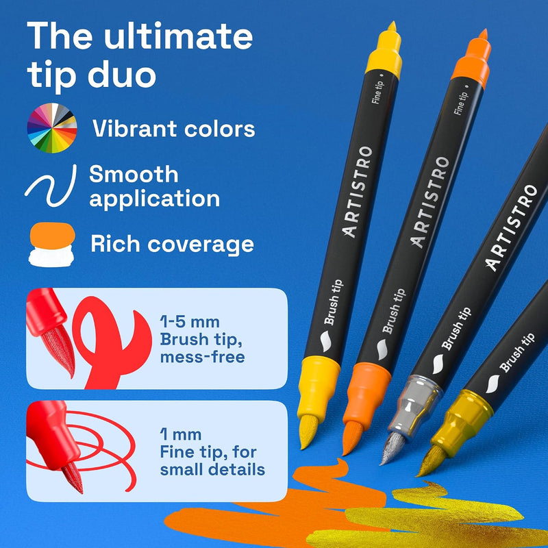 ARTISTRO Acrylic Paint Pens With Storage Bag for Calligraphy - Markers With Brush and Fine Precision Tips - Multisurface Painting for Fabric, Rock, Glass, and More