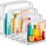 Clear Makeup Bag 4 Pack, TSA Approved Toiletry Bag for Women, Waterproof PVC Cosmetic Pouch Travel Organizer, Clear Bags for Diaper Bag Organizer Purse, Portable Zipper Pouch Set (L+M+M+S)