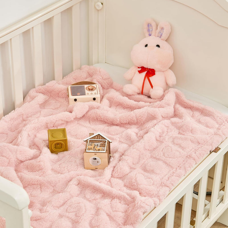 Yurhap Heart Baby Blanket, Love Plush Fleece Baby Blankets for Girls Boys | Soft Sherpa Baby Girl Blanket for Infant Toddler Newborn Gift, Fluffy Baby Essentials, For Crib Stroller, 30"x40", Light Pink