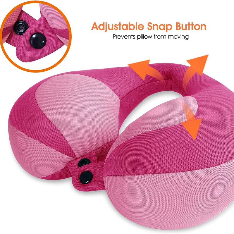 INFANZIA Kids Travel Neck Pillow, Chin Support for Car Seat & Plane, Pink | Helps Support Head and Neck, U Shape Carseat Travel Pillow, for Toddlers and Children, Airplane Road Trips