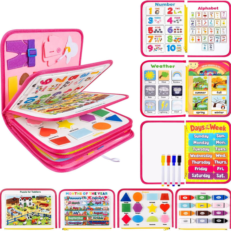 Issray Montessori Toddler Busy Board, 12-Page Educational Activity Book, 24-in-1 Learning Toy for Motor Skills