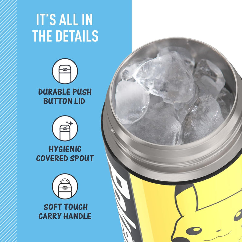 THERMOS FUNTAINER Water Bottle with Spout, 16oz, Pokemon | Kids Stainless Steel Insulated Water Bottle, Keeps Drinks Cold Longer for School & Play, BPA-Free