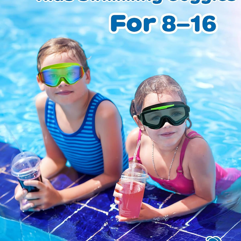 Freela 2 Pack Kids Swim Goggles for 8-16, Anti-Fog UV Protection Extra Silicone Layer Swimming Goggles for Youth Boys Girls