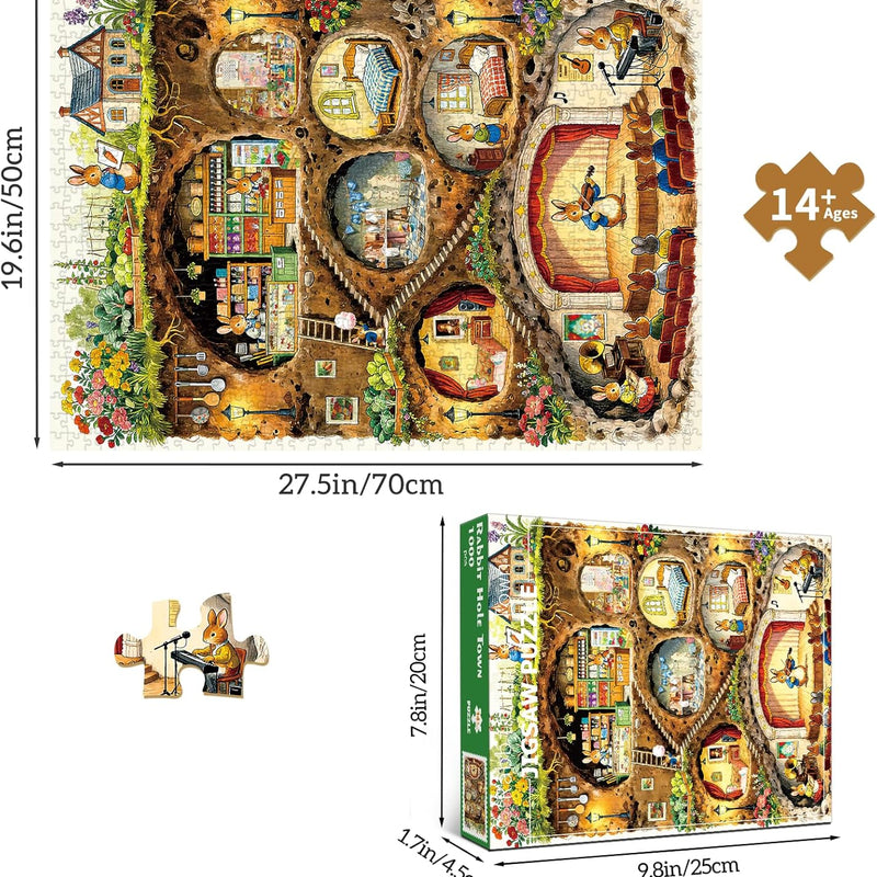 HUADADA Jigsaw Puzzle for Adults 1000 Pieces, Eye Protection, Rabbit House Theme, Birthday Gifts for Women and Men