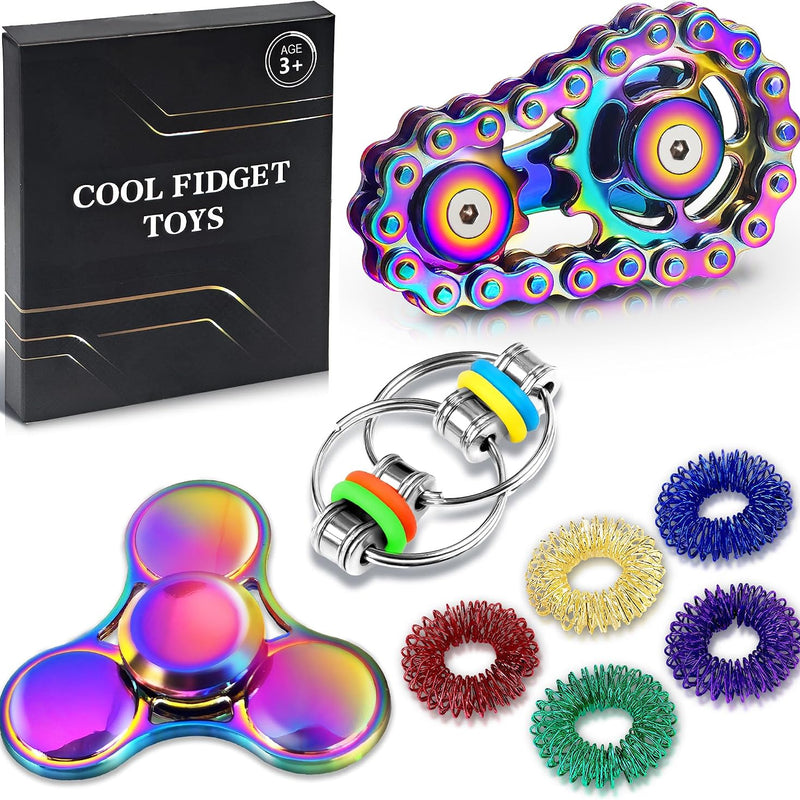 5 Pcs Fidget Toys Adults & Teen Metal Fidgets Spinner for Teens Boys Magnetic Slider Cool Gadgets Office Desk Toy Stress Relief Sensory Items Figette for Classroom Autism ADHD Anxiety Gifts