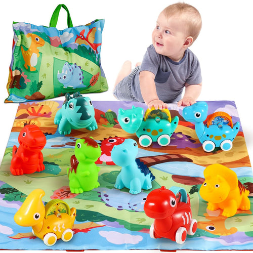 Dinosaur Car Toys for 1 Year Old Boy Gifts with Playmat/Storage Bag | 9 PCS Vehicles for Baby Boy Gifts,1 Year Old Toys for Toddler Boy Toys 1-2,1st Birthday Gift for Infant 12 18 Months