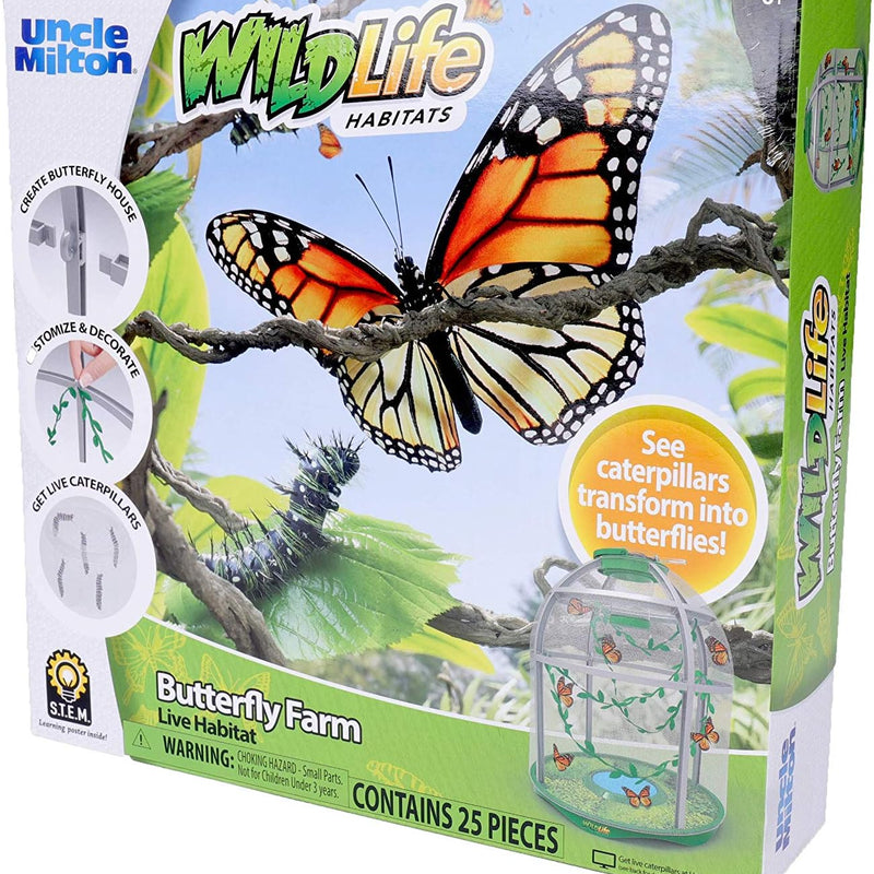 Uncle Milton Butterfly Farm Live Habitat - STEM Toy for Kids Age 6+ with Customizable Habitat and Learning Poster