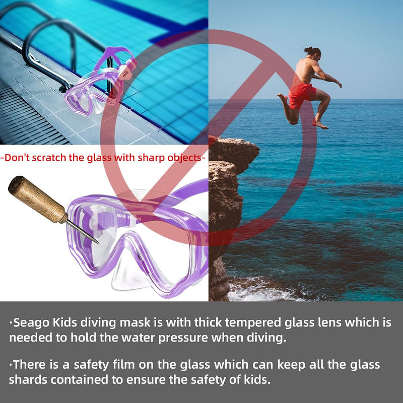 Seago Kids Swim Goggles Snorkel Diving Mask for Youth(5-15), Anti-Fog 180° Clear View