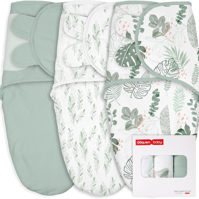GLLQUEN BABY Swaddles for Newborns 0-3 Months, Adjustable & Easy Fastener | 3-Pack, Baby Girl Swaddles Organic Cotton Womb-Like Nursery Swaddling Blanket reduces startle reflex, Soft & Skin-Friendly