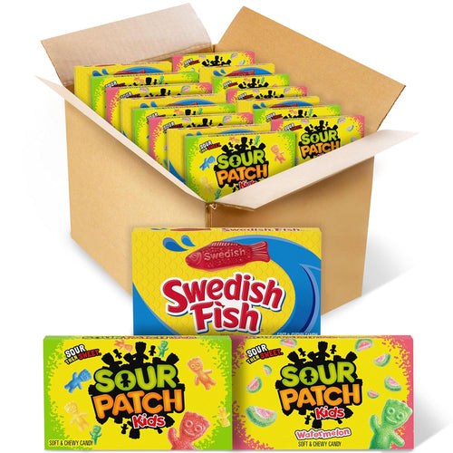 SOUR PATCH KIDS & SWEDISH FISH Soft & Chewy Gummy Candy Variety Pack, 15 ct | 3 Flavors, Bulk Candy