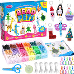 Beads for Crafts, Pony Beads Keychain Making Kit, Bead Pets for Kids Girls | Funtopia Bracelet Making kit Beaded Animal Set Birthday Party DIY Art Crafts for Girls Boys Beginners(1500 Bead, 30 Designs)