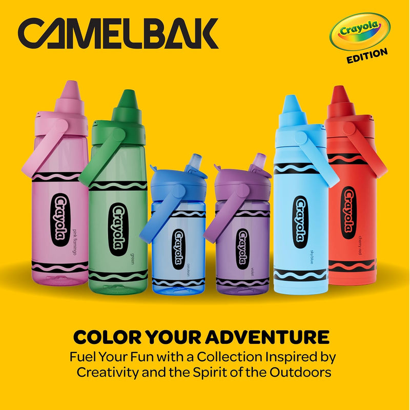 CamelBak Crayola Flip Straw Kids Water Bottle with Bite Valve, Tritan Renew Design for School and Everyday Use, 14oz, Violet