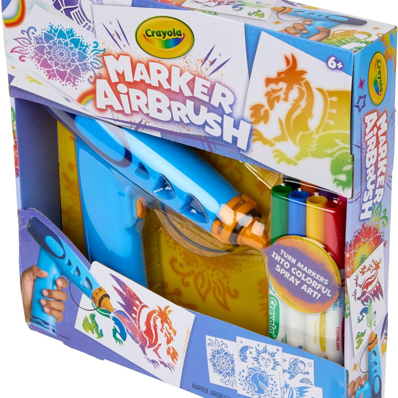 Crayola Marker Airbrush Spray Art Kit, Battery-Powered Sprayer with 8 Washable Markers & 5 Stencils, DIY Craft Set, Ages 6+