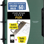 Five Star Flex Refillable Notebook + Study App 1 Inch O-Rings Binder with Pockets Tabs and Dividers, 220 Sheet Capacity, Includes 60 Sheets 8.5" x 11" College Ruled Paper, Amethyst (29328AB6)
