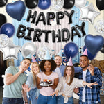 Navy Blue and Black Birthday Decorations for Men,Blue Black White Balloons Happy Birthdays Balloon Banner Silver Confetti Balloons for Men Boy Girls Women Adults Birthday Party Decorations
