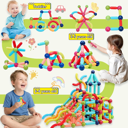 Couomoxa Magnetic Building Blocks for Toddlers: 42-Piece Set for Early STEM Learning with Large Pieces