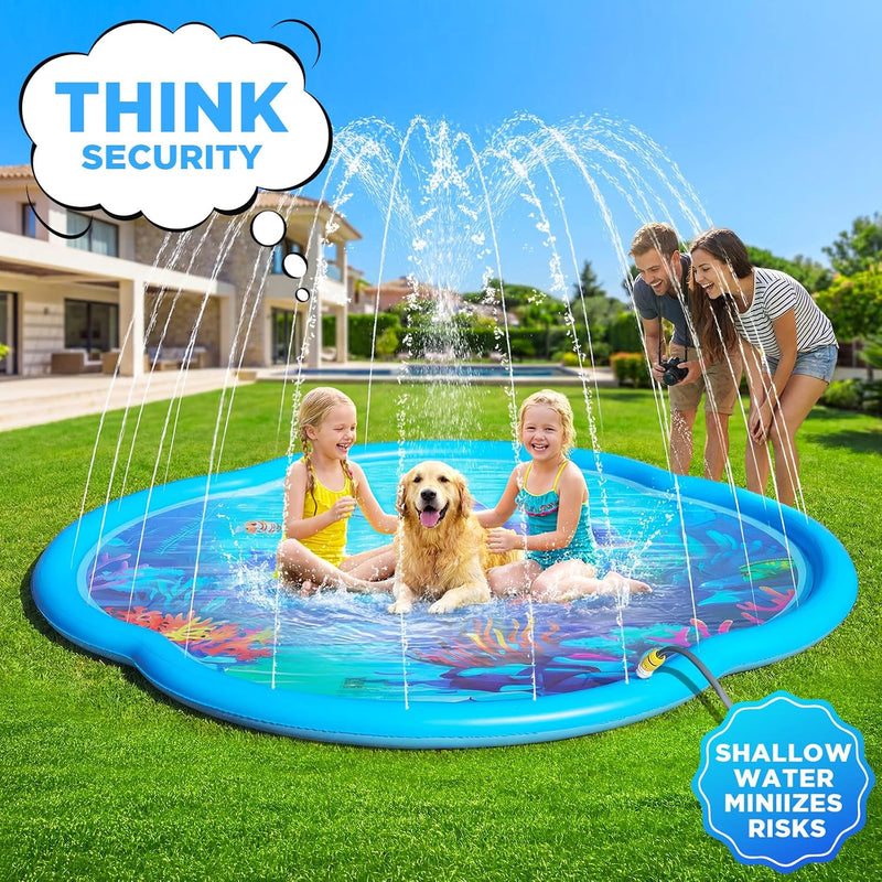 Splash Pad Sprinkler for Kids & Dog, 75" Round Sea World Splash Pad for Kids Ages 2+, Thicken Outdoor Water Toy Play Mat for Children, Backyard Inflatable Sprinkler Shallow Pool Fountain Pad