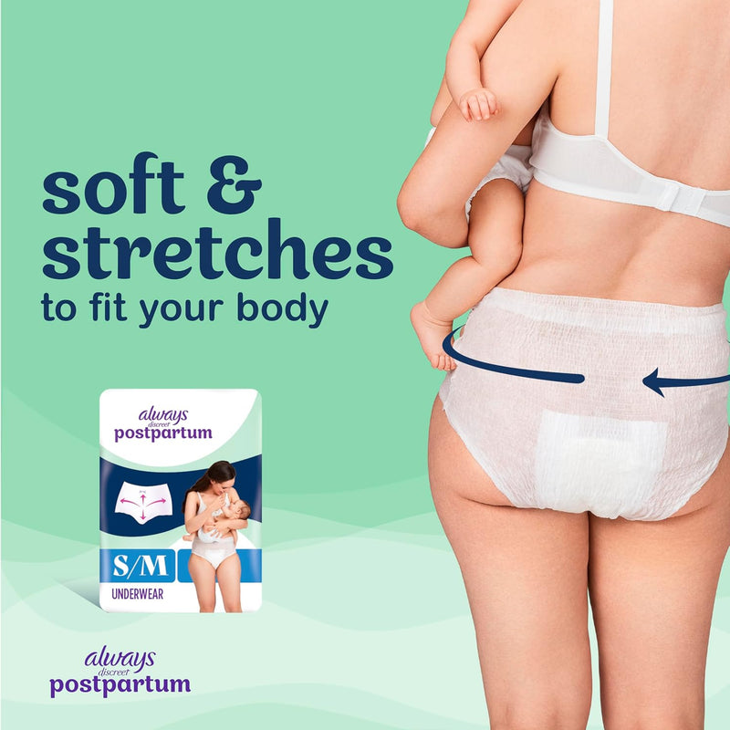 Always Discreet Postpartum and Adult Incontinence Underwear for Women, Small/Medium, Maximum Protection, 14 Count