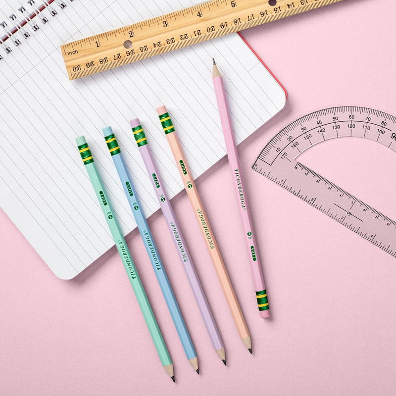 Ticonderoga Wooden Pencils, Pre-Sharpened, 2 HB Soft, Pastel Colors, 18 Count