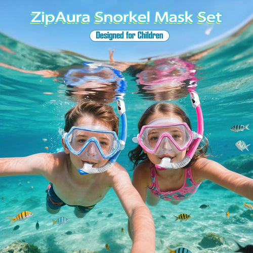 2 Sets Kids Snorkeling Gear for Ages 3-14, Anti-Fog 180° Clear View Dry Top Snorkel Set, Swimming Mask with Nose Cover & Tempered Glass Goggles for Youth Boys Girls Junior