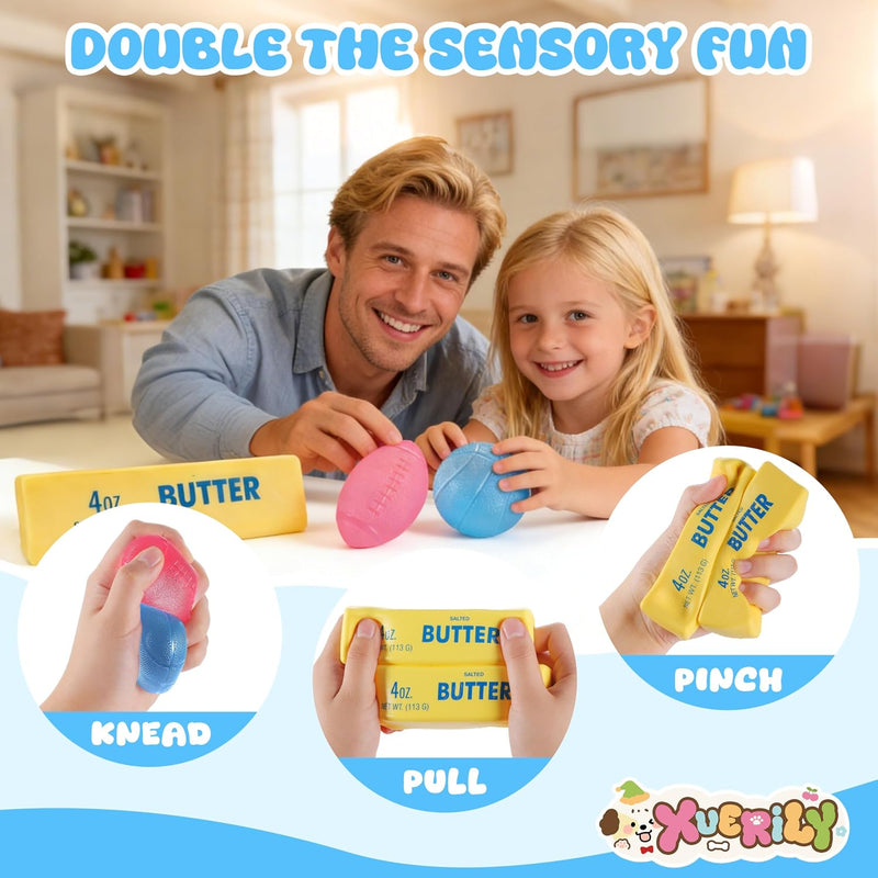 Squishy Stress Ball & Slow Rising Butter Squishy Fidget Toys Set - 4 Pack Ultra Soft Sensory Toys, Cute Taba Pack for Kids Adults, Desk Toy, Party Favors & Gift Ideas