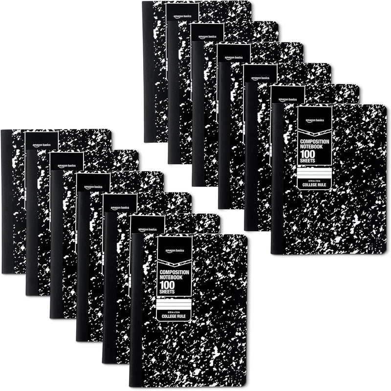 Amazon Basics Composition Notebook, College Ruled, 100 Sheets, 9.75" x 7.5", Assorted Marble Colors, 4-Pack