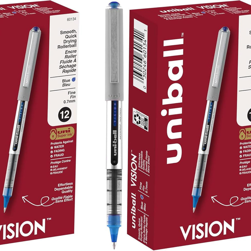 uni-ball Vision Stick Roller Ball Pens, Fine Point, Black Ink, Pack of 4